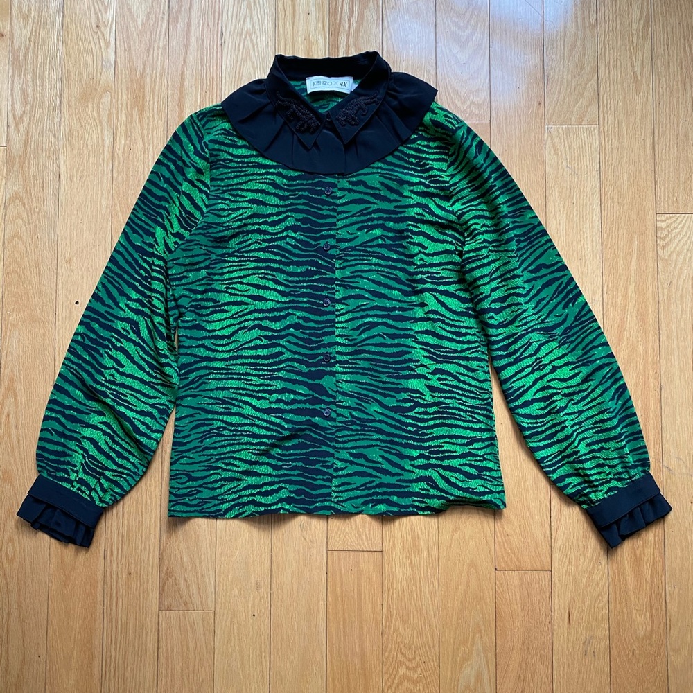 KENZO for H&M Green Tiger Striped Blouse
